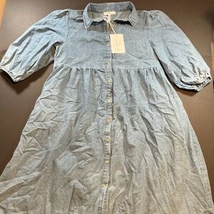 Pologram Chambray Button Front Dress Medium Blue Denim NWT